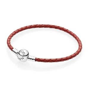 Pandora Red Braided Silver Bracelet